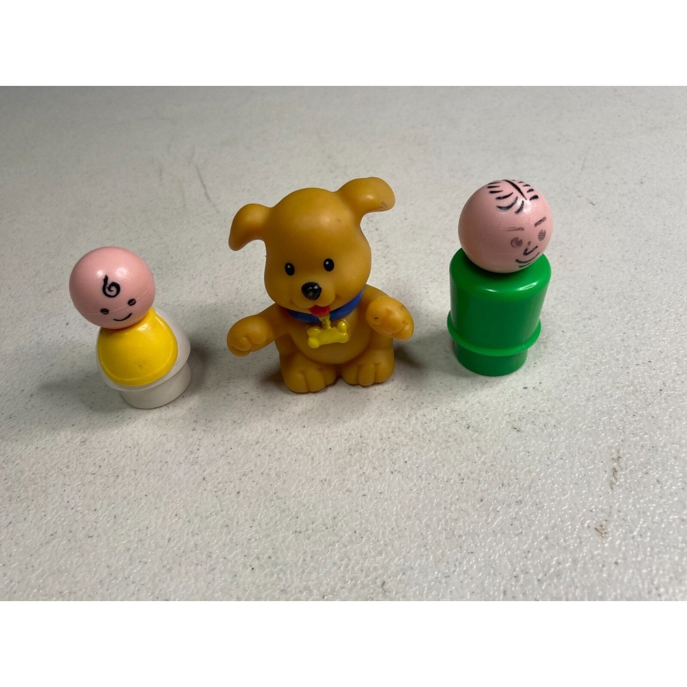 Vintage Fisher Price little people baby with yellow bib adult and puppy dog Lot